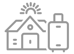 House, luggage, and sun travel icon.