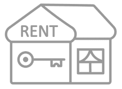 House icon with key and rent sign.