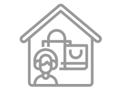House with person and shopping bag icon.