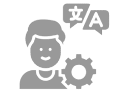 Person with translation and settings icons.